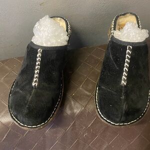 UGG Black Suede Shearling-Lined Clog with Tan Insole